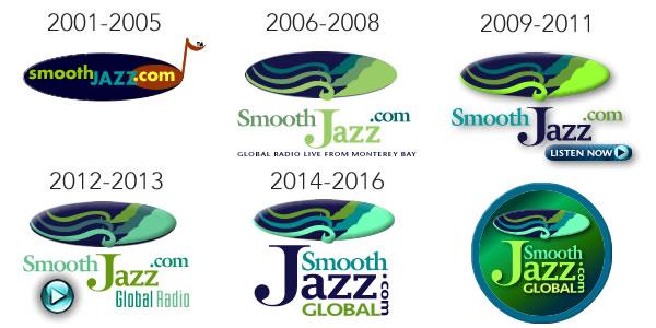 A history of SmoothJazz.com Logos 2001-2017